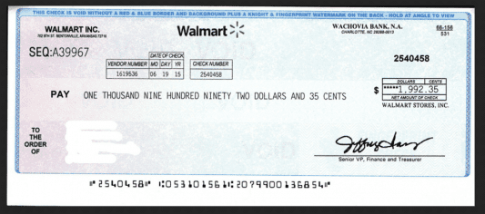 Walmart personal check example