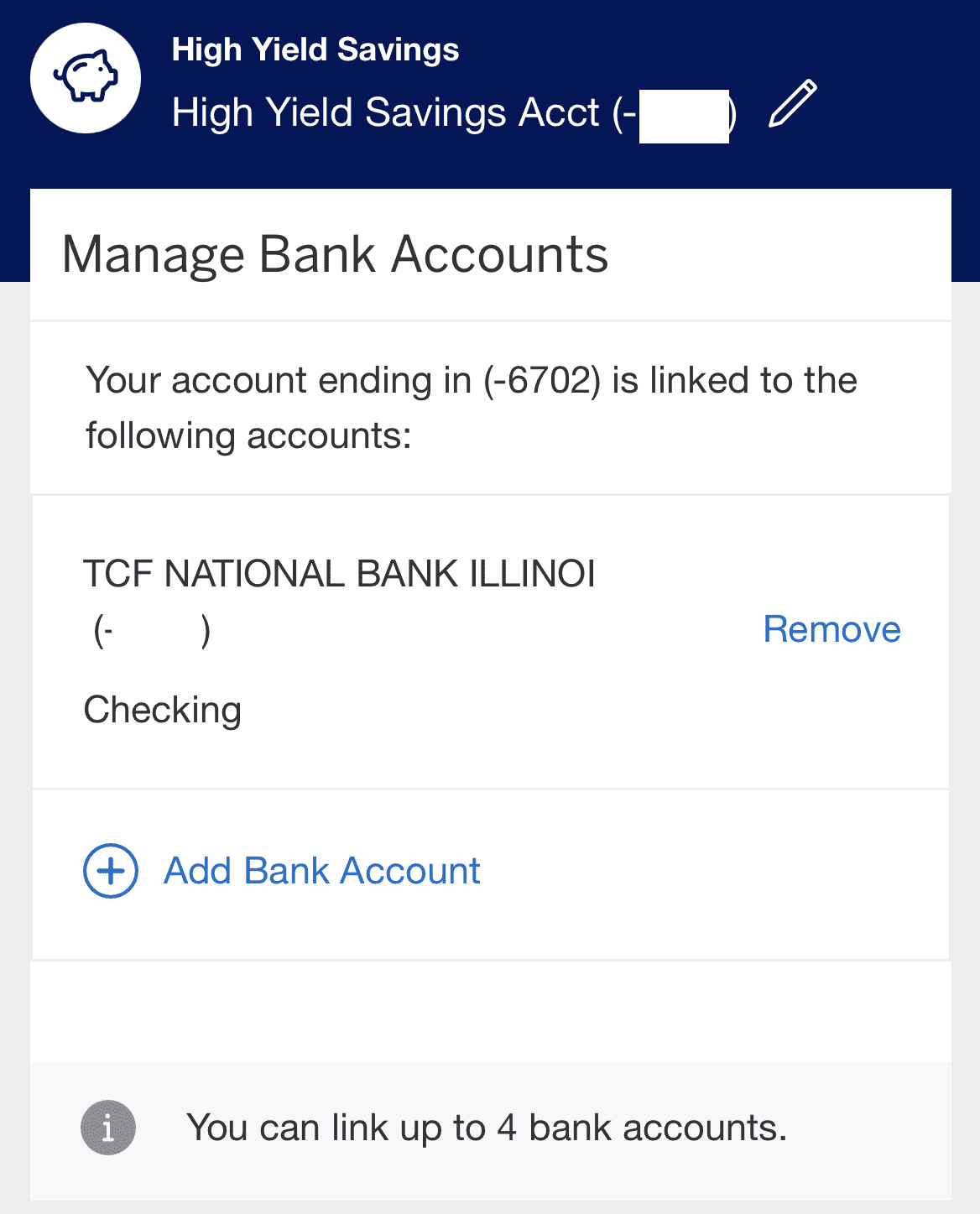 Amex savings Link to bank account