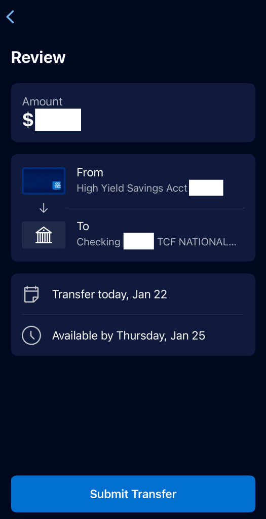 Amex savings Transfers money