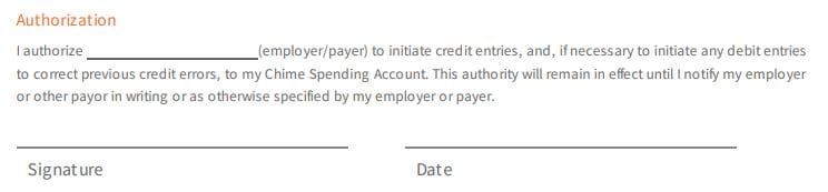 chime direct deposit authorization