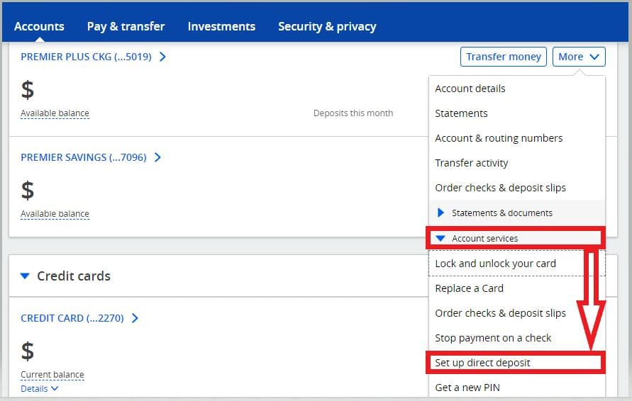 chase bank set up a direct deposit 1
