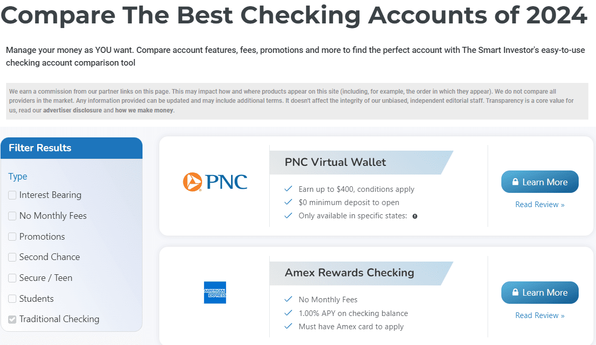 compare Checking accounts The Smart Investor