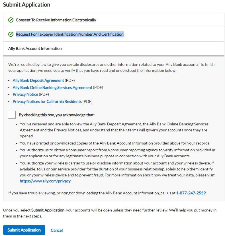 Ally Bank Account Information