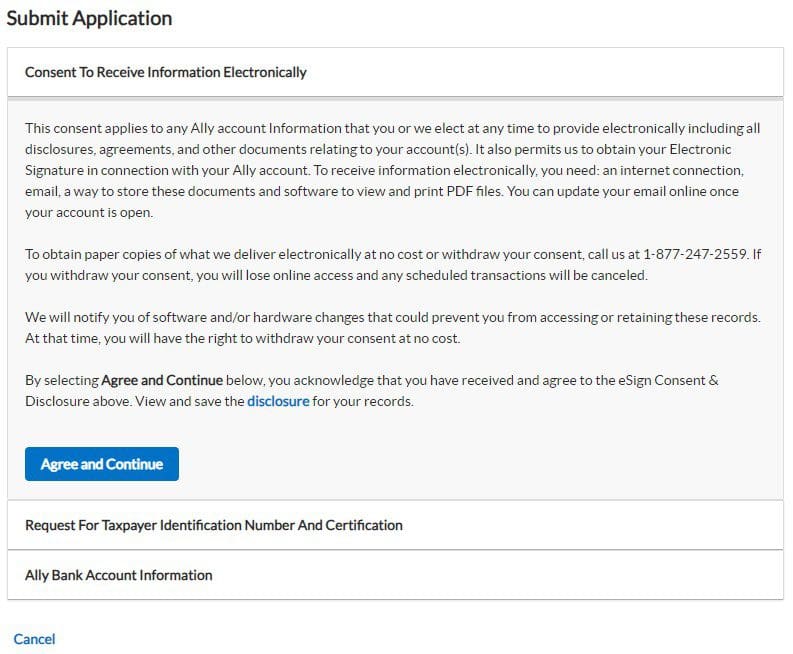 Ally CD Consent To Receive Information Electronically