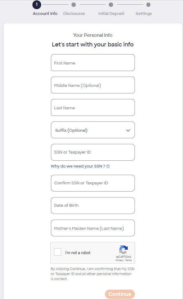 Discover CD application Account personal info