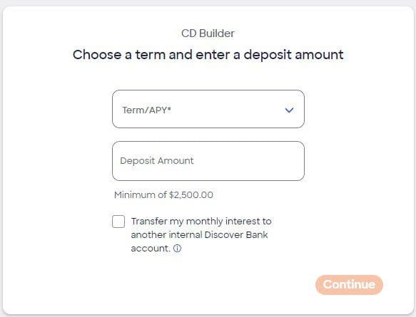 Discover CD application Choose term and deposit