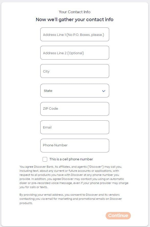 add contact info on Discover savings application