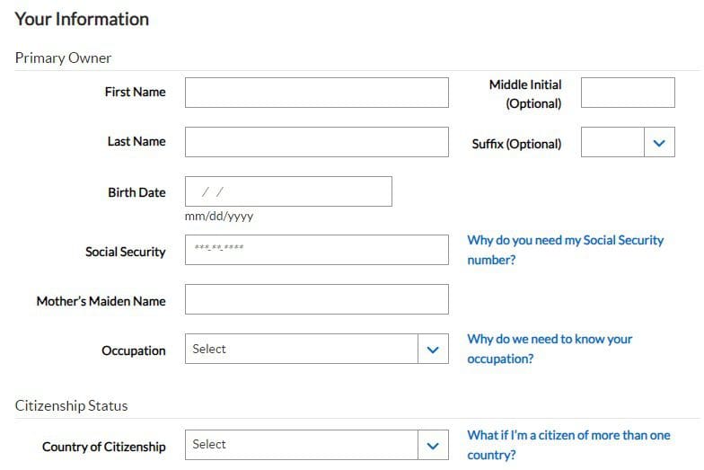 add personal info Ally CD application