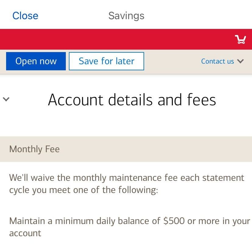 BofA Savings account Details