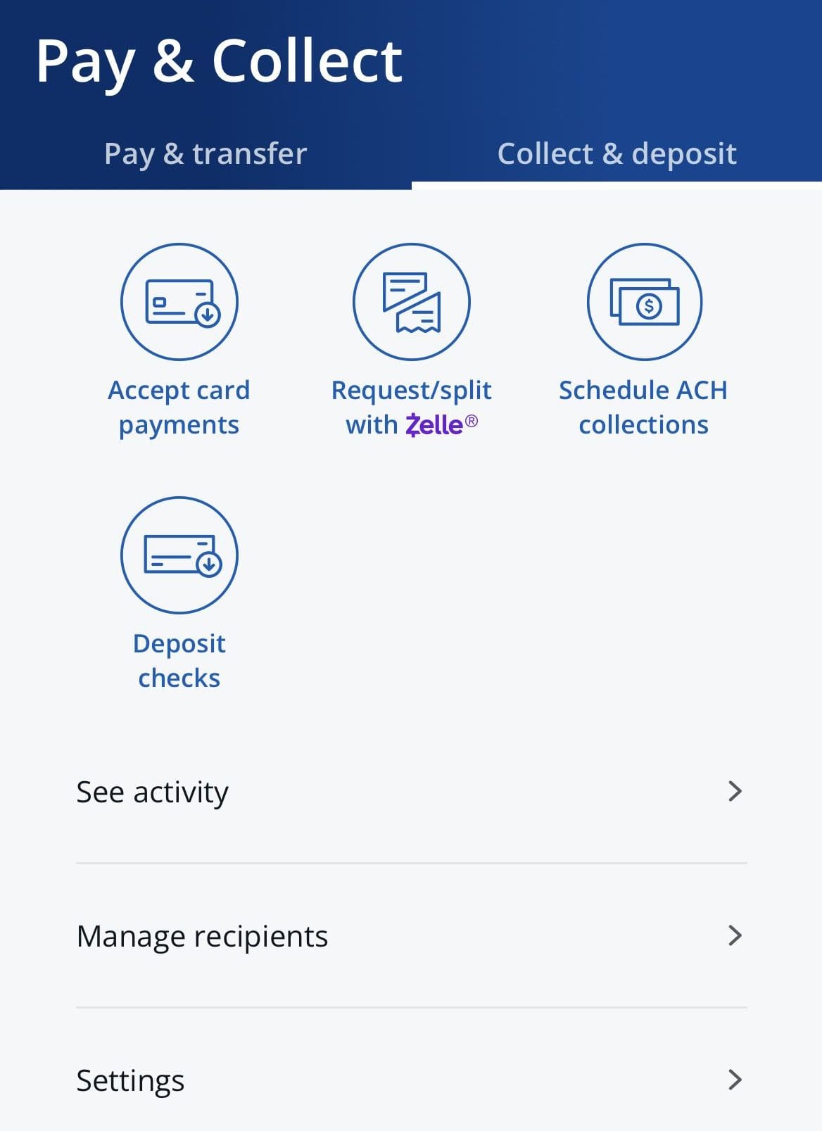 Chase pay and collect money