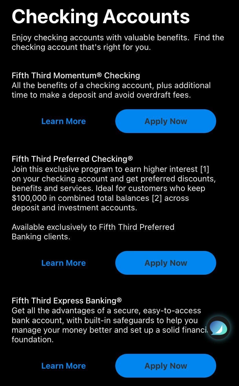 Fifth Third Checking Options