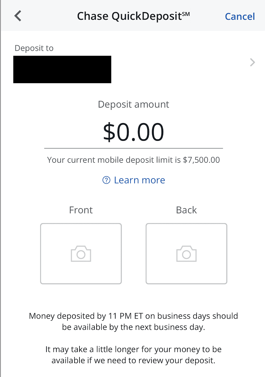 Chase QuickDeposit check