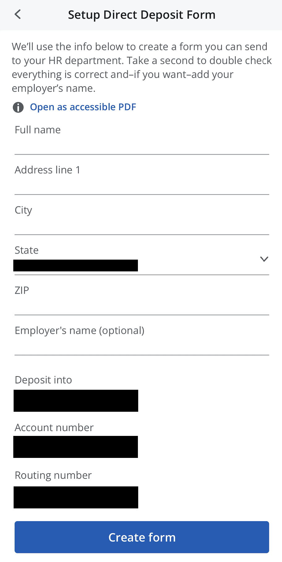 Chase setup direct deposit form