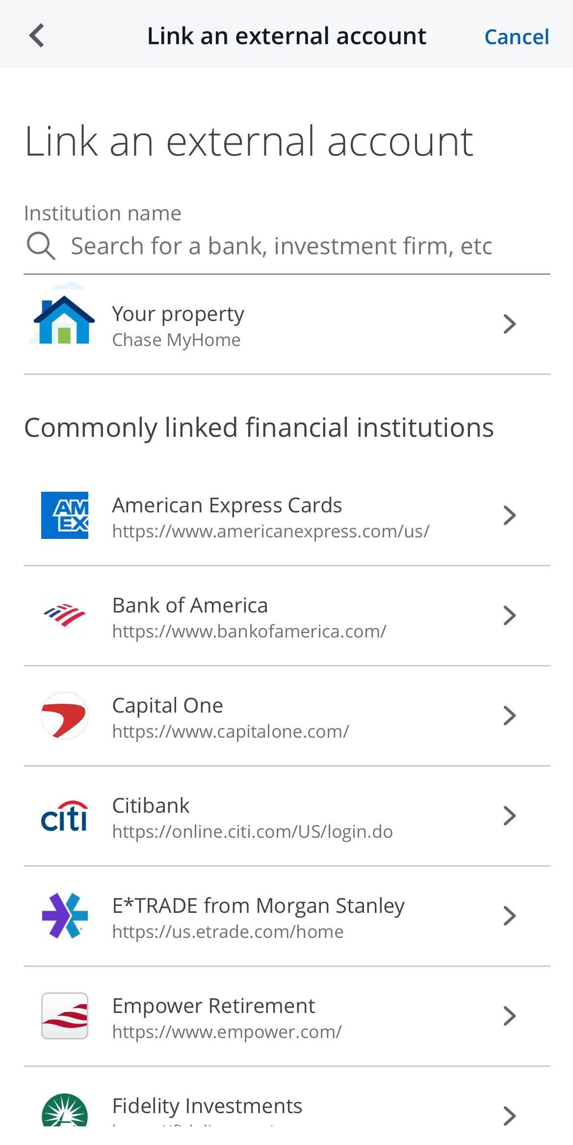 Link Chase checking account to external account