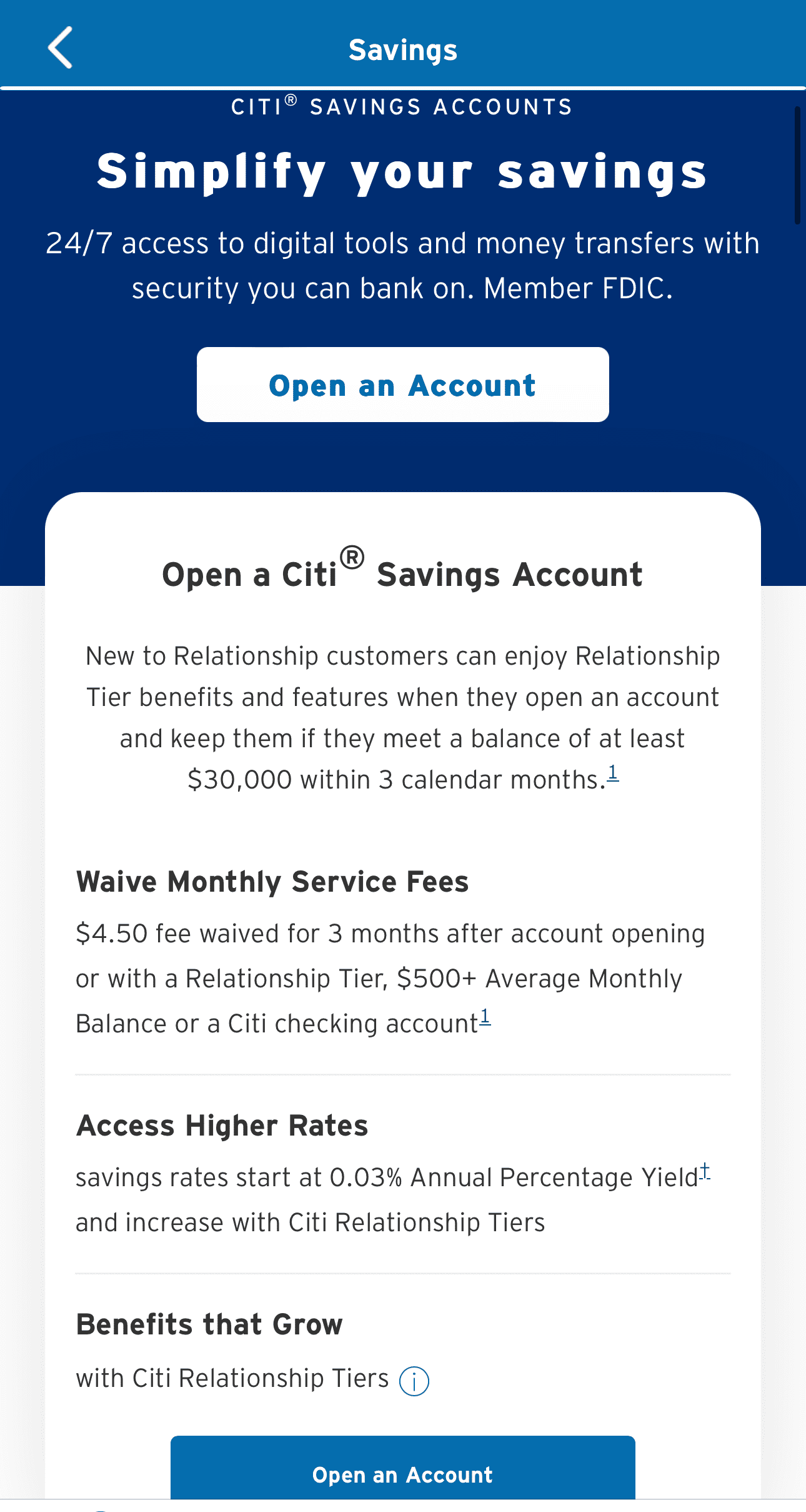 Citi savings account details