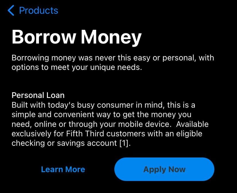 Fifth Third app apply to PERSONAL LOAN