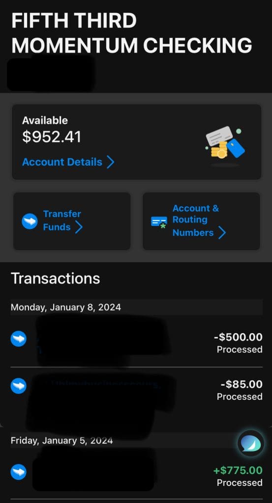 Fifth third bank account transactions