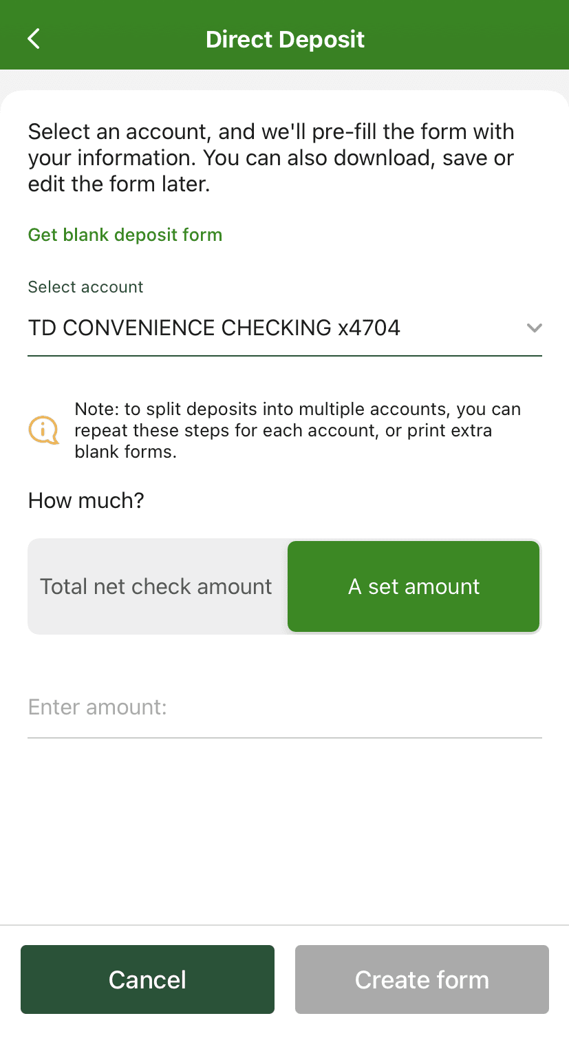 TD bank Set up a direct deposit