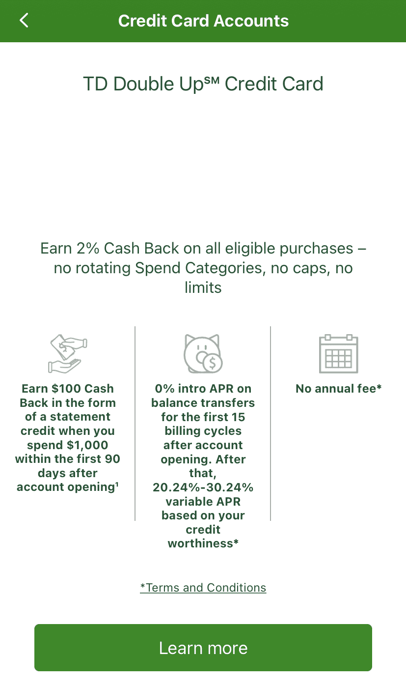 TD Open a credit card