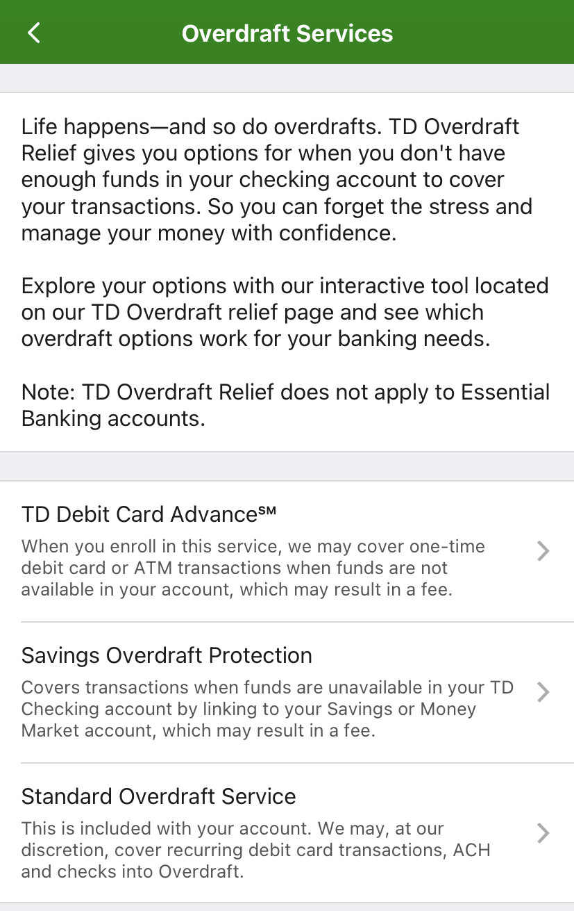 TD Overdraft Service