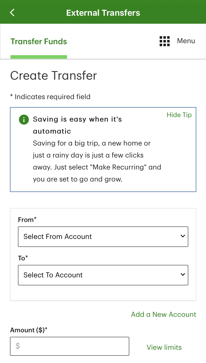 Transfer funds on TD Bank