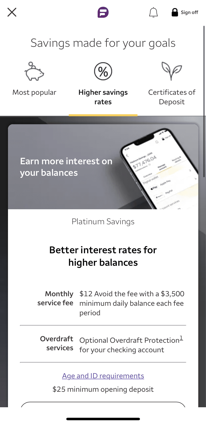 Wells Fargo open Platinum Savings