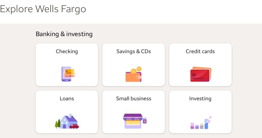 Wells Fargo Checking Menu