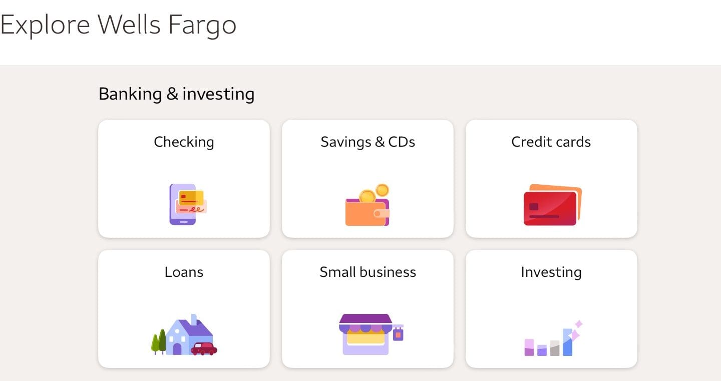 Wells Fargo Checking Menu