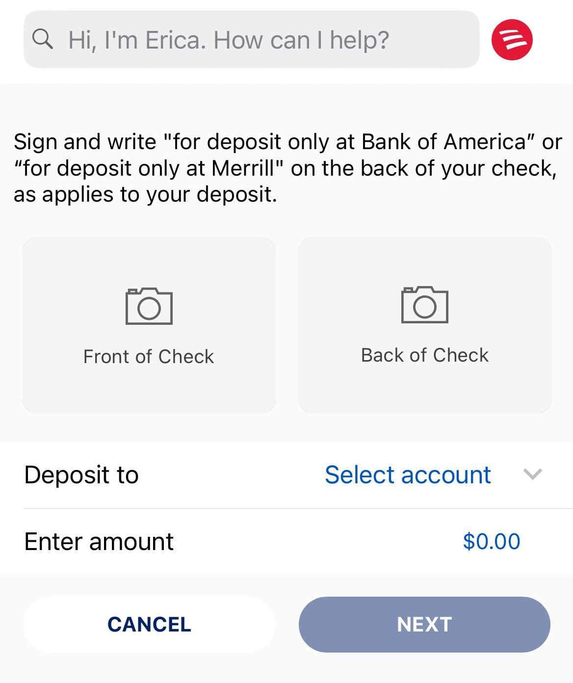 Merrill Edge mobile check deposit