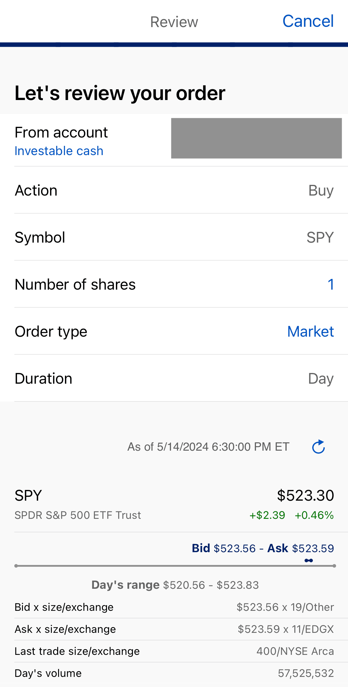 Merrill Edge submit a trading order