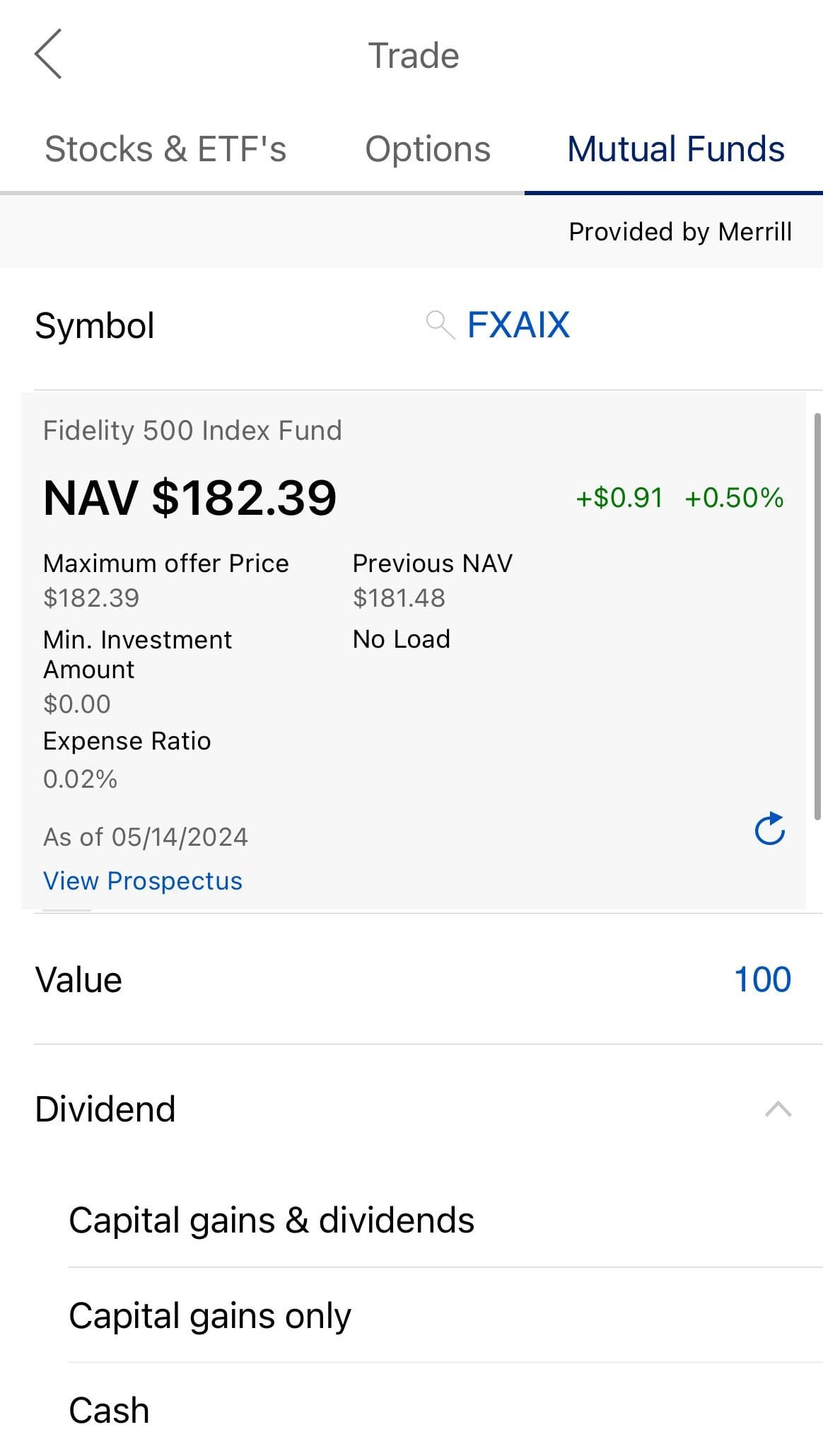 Trade mutual funds on Merrill Edge app